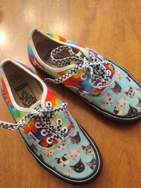 Vans Funky Canvas Tie-Dye Multi & Aqua Cat Print Sneakers
